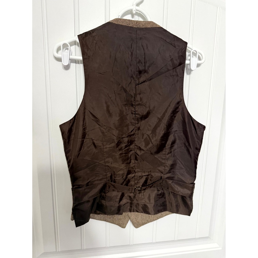 J.Crew Vest Mens XS Brown Herringbone Tweed Wool Blend Button Front Waistcoat - Picture 2 of 6